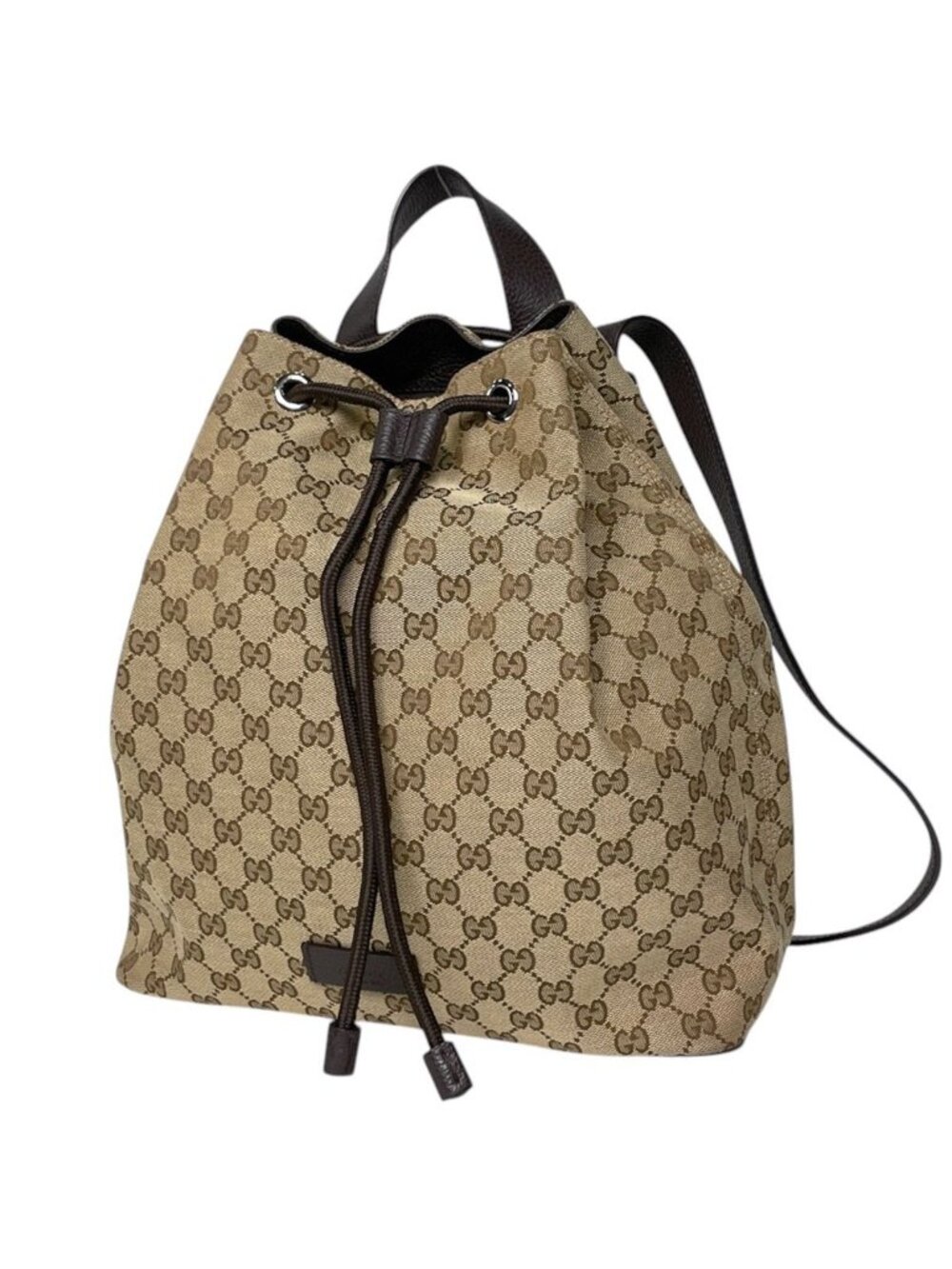 Gucci Backpack GG Pattern Drawstring Canvas Brown